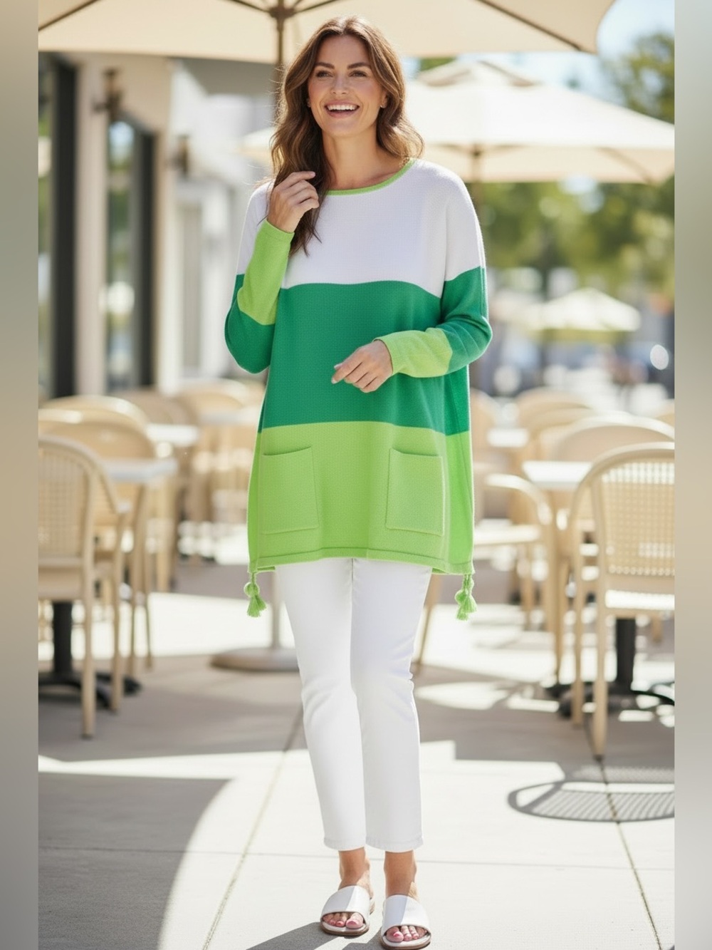 Lilly Pulitzer Westwood Myrtle Green Colorblock Sweater Tassels XS Boxy Preppy